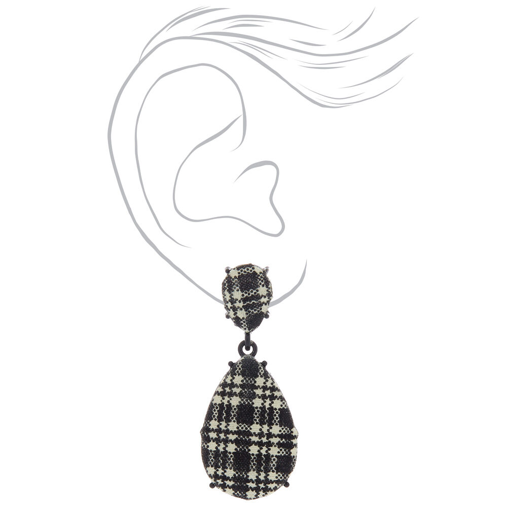 2" Gingham Teardrop Drop Earrings - Black,