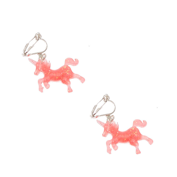 Hot Pink Glitter Unicorn Clip On Earrings,