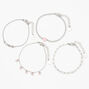 Silver Rhinestone Heart Chain Bracelets - 4 Pack,