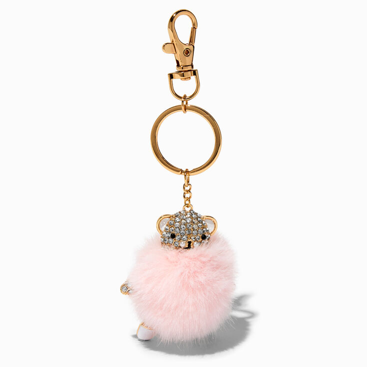 Crystal Bear Pink Pom Pom Keychain