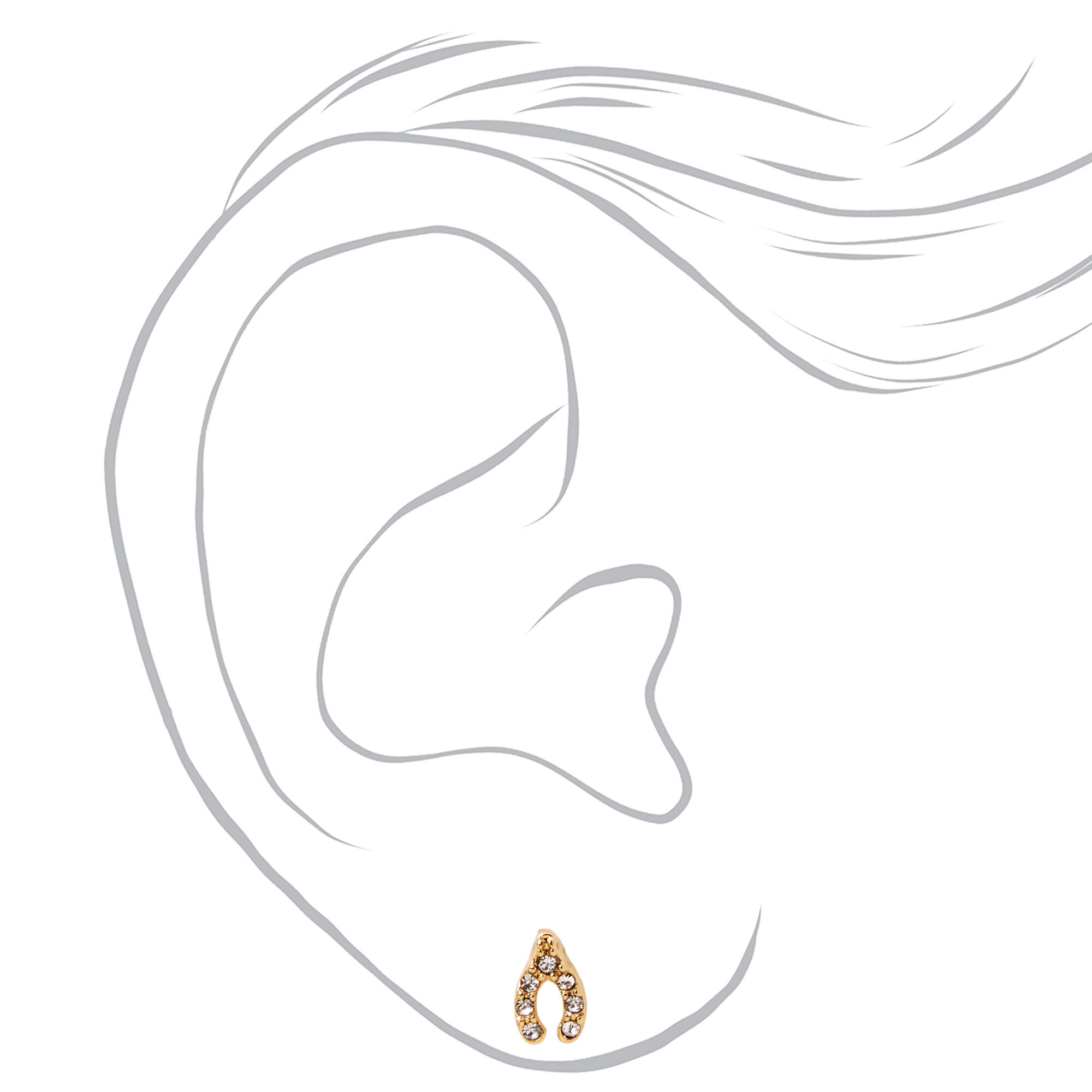18k Gold Plated One Crystal Wishbone Stud Earring,