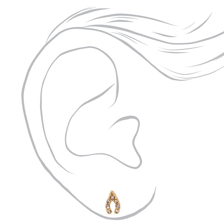 18k Gold Plated One Crystal Wishbone Stud Earring,