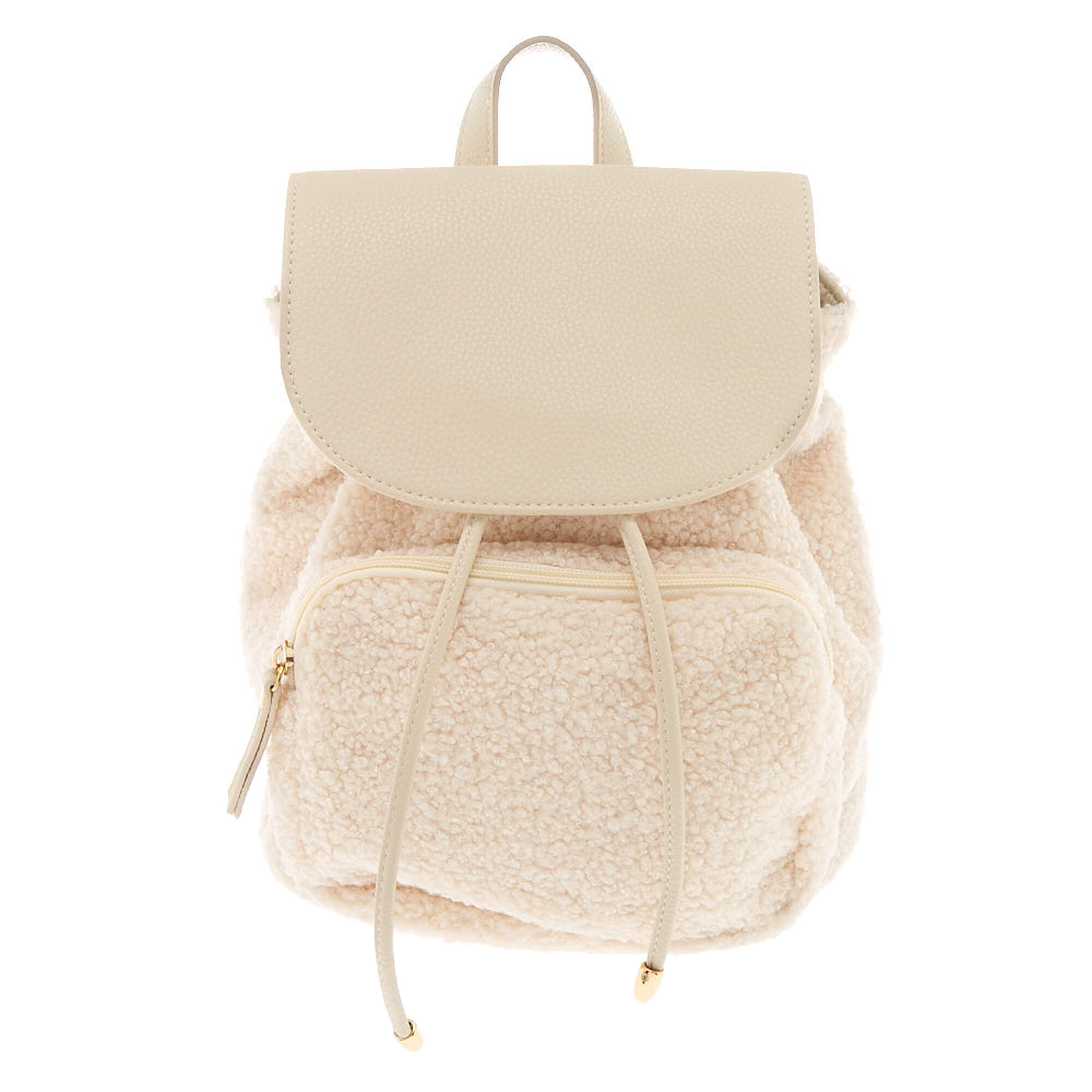 Sherpa Drawstring Small Backpack Cream Claire S