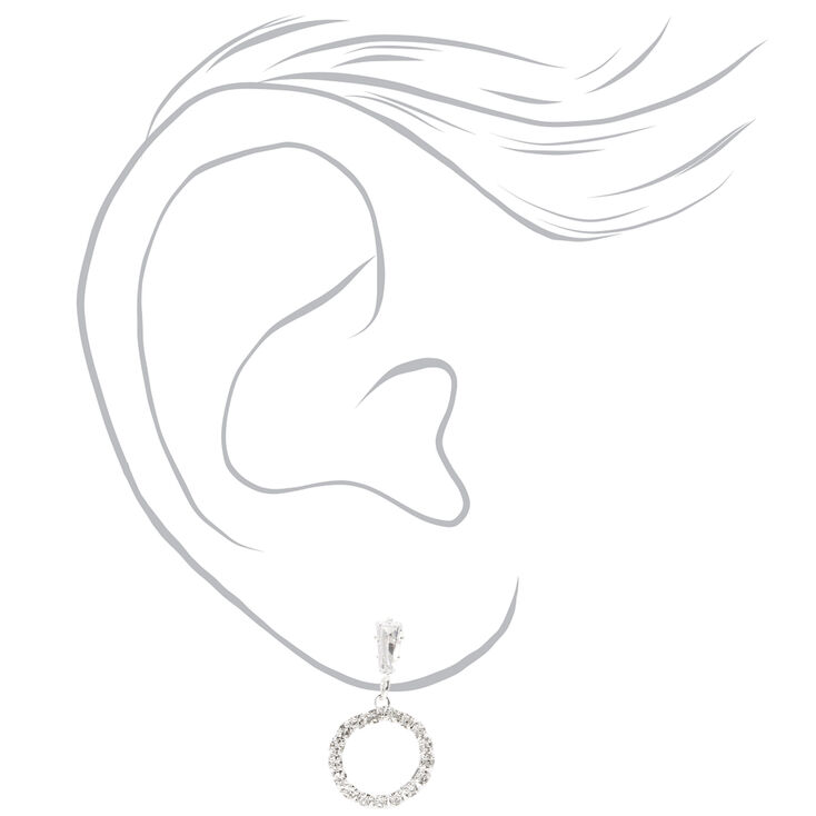 Silver 0.5&quot; Rhinestone Circle Drop Earrings,