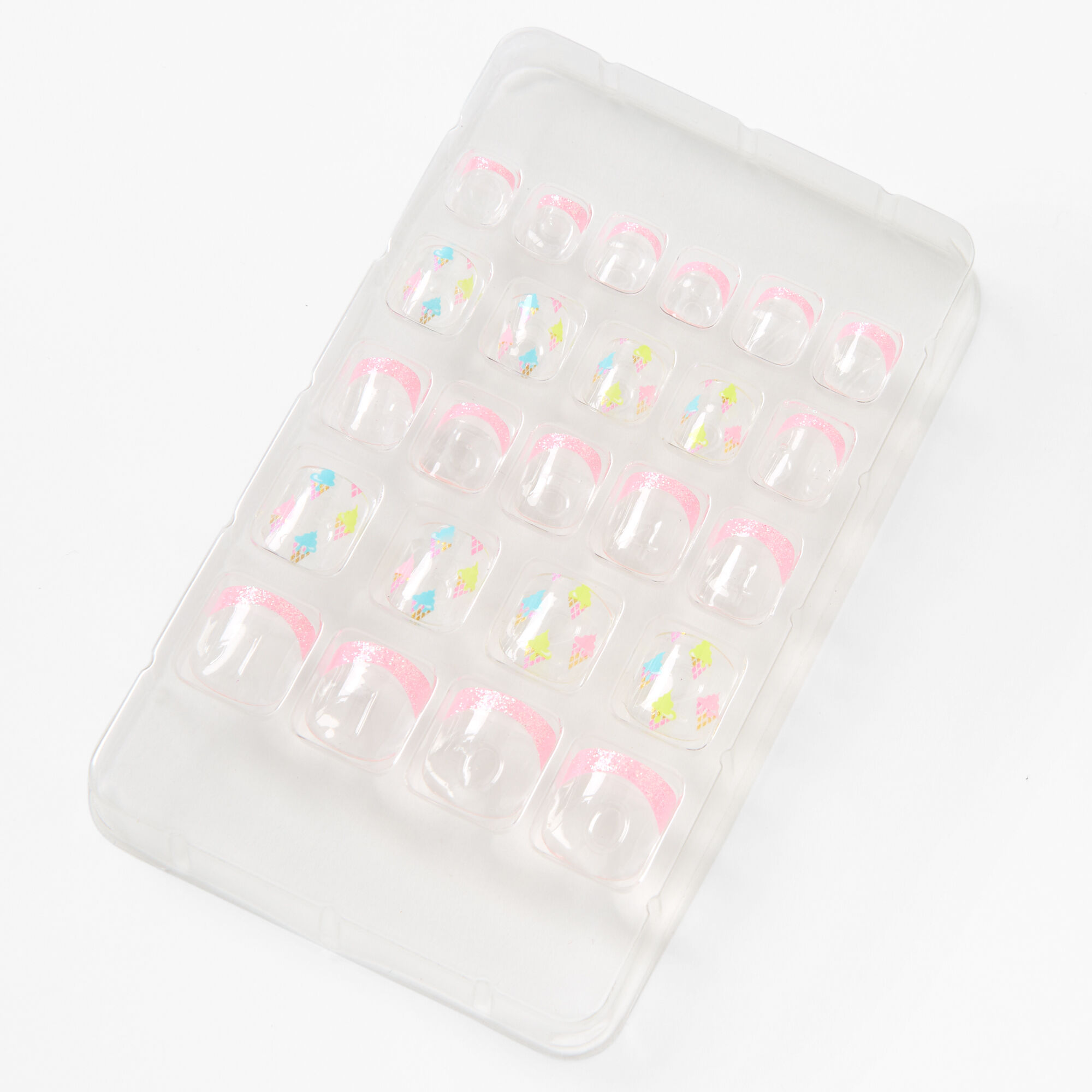 Ice Cream French Tip Clear Square Press On Vegan Faux Nail Set (24 pack),