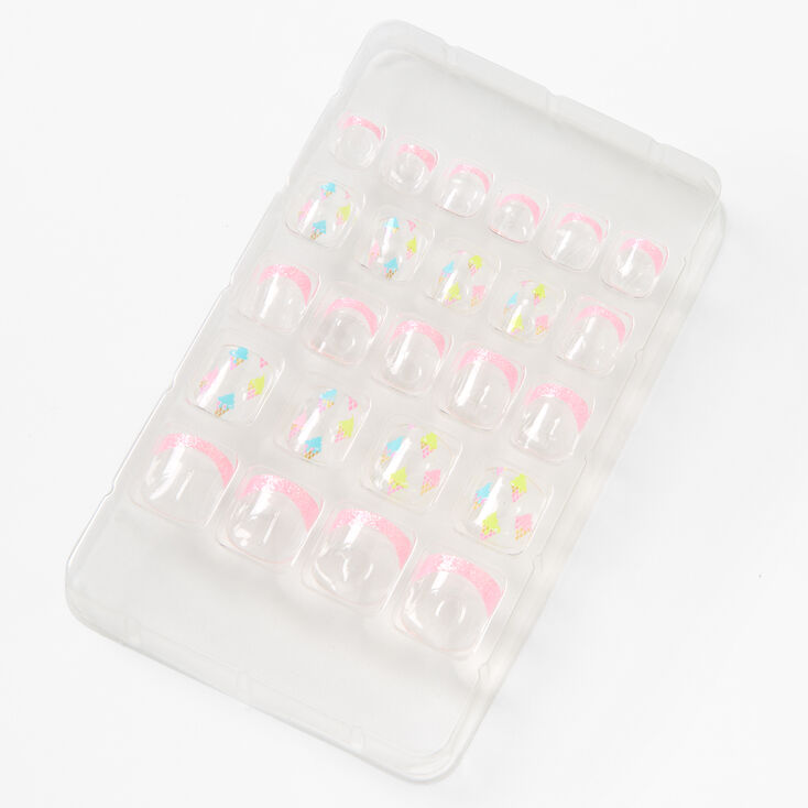 Ice Cream French Tip Clear Square Press On Vegan Faux Nail Set &#40;24 pack&#41;,
