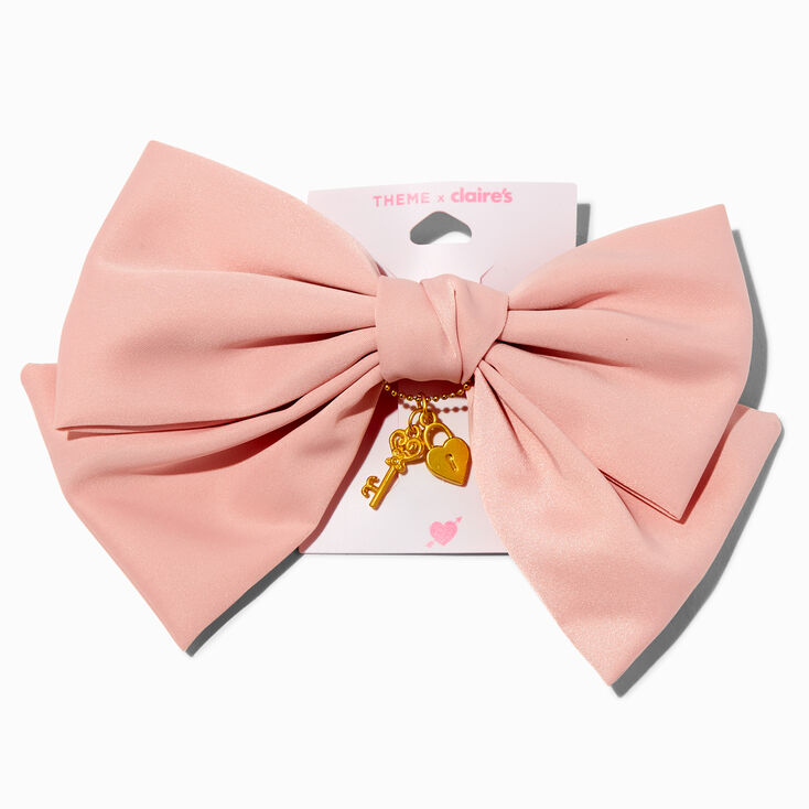 T H E M E x Claire&#39;s Heart Lock &amp; Key Pink Hair Bow Clip,