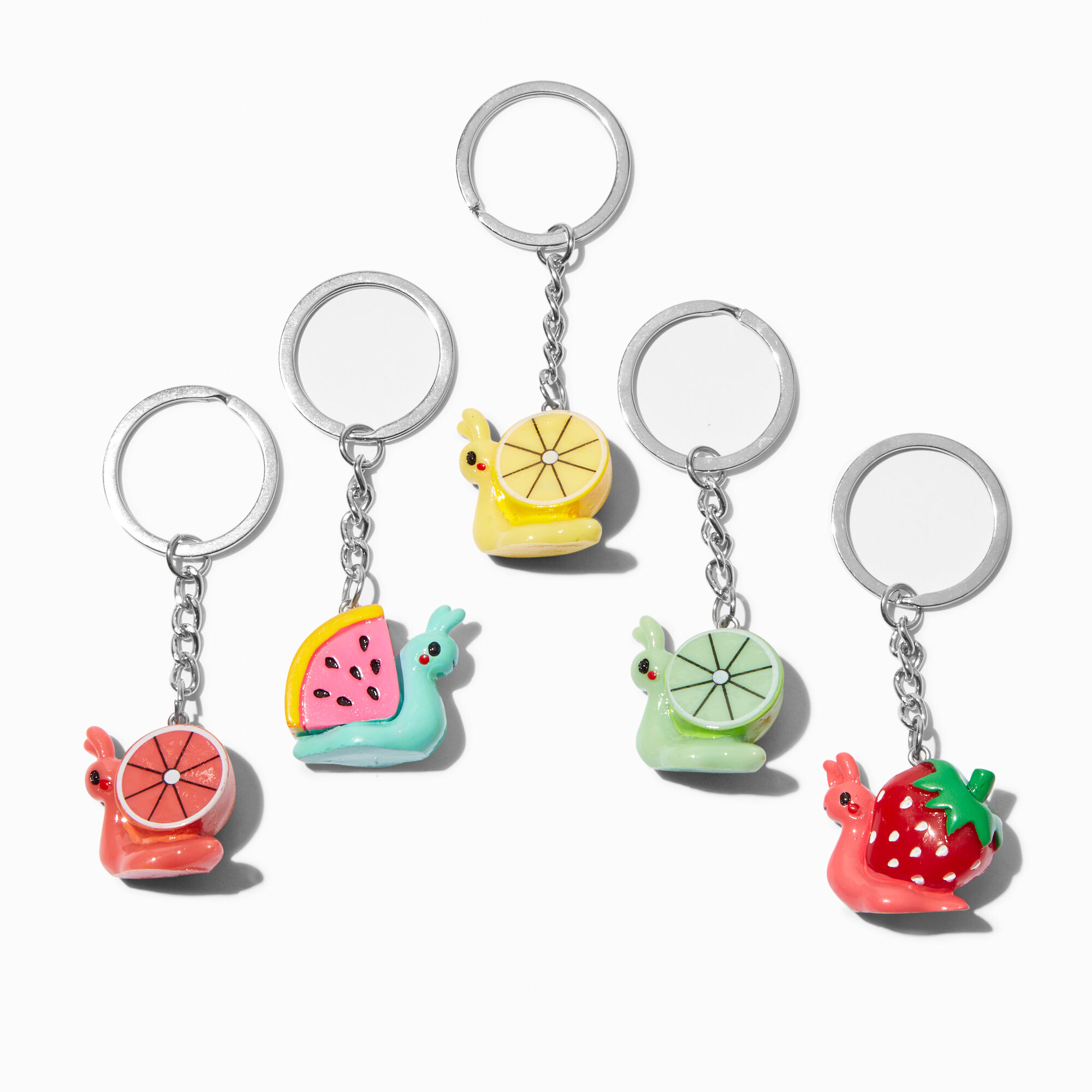 View Claires Fruit Snails Best Friends Keyrings 5 Pack Silver information