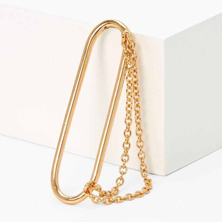 Gold Double Chain Faux Industrial Earring,