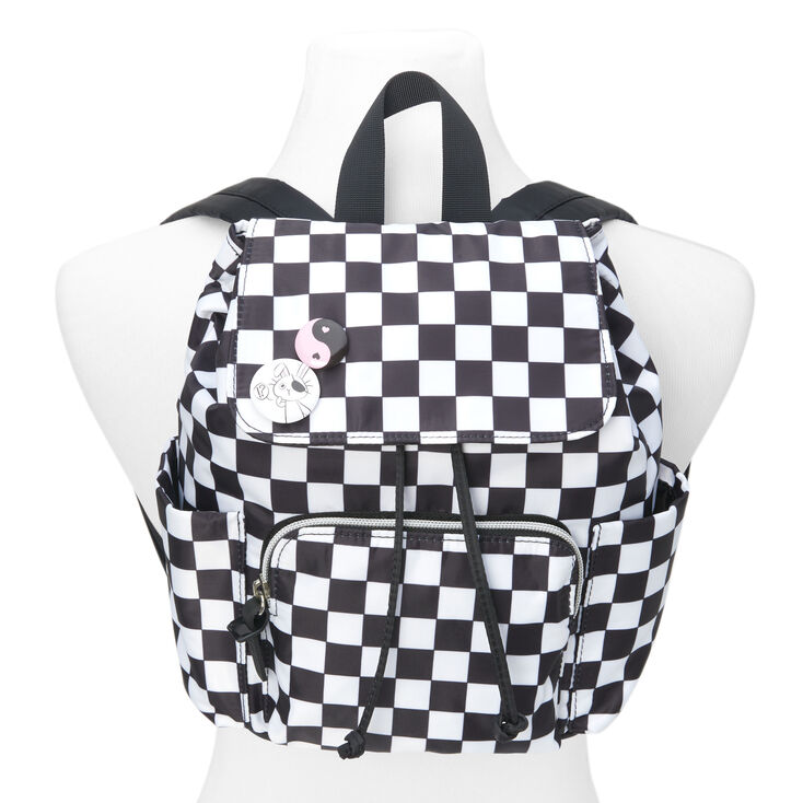 Black &amp; White Checkered Small Backpack,
