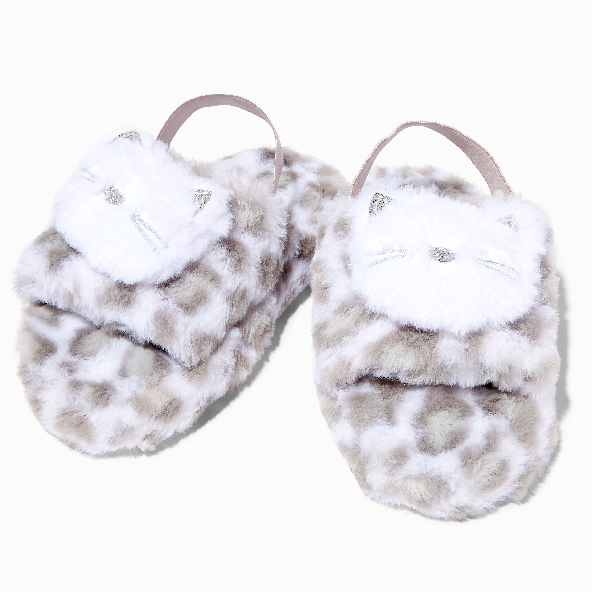 Claire s Club Snow Leopard Plush Slippers Claire s