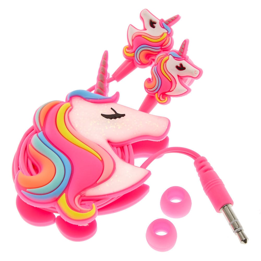 Écouteurs intra-auriculaires et enrouleur licorne arc-en-ciel,