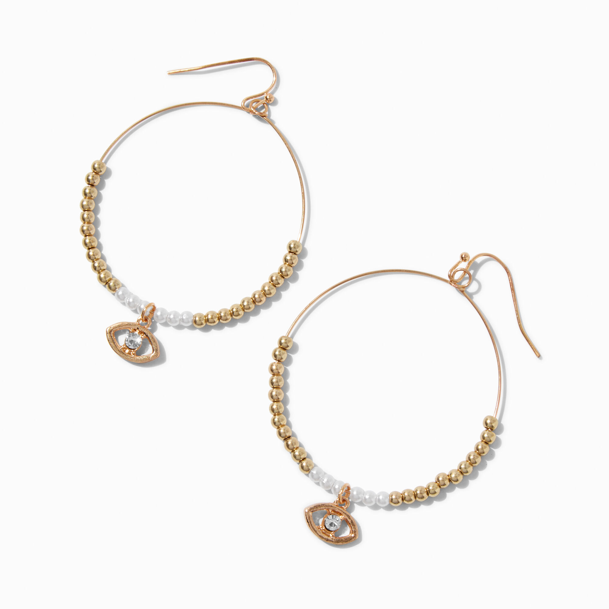 Gold-tone Beaded Evil Eye Hoop Earrings ,