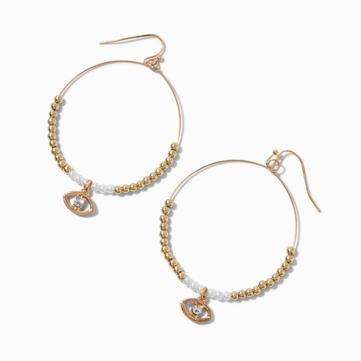 Gold-tone Beaded Evil Eye Hoop Earrings ,