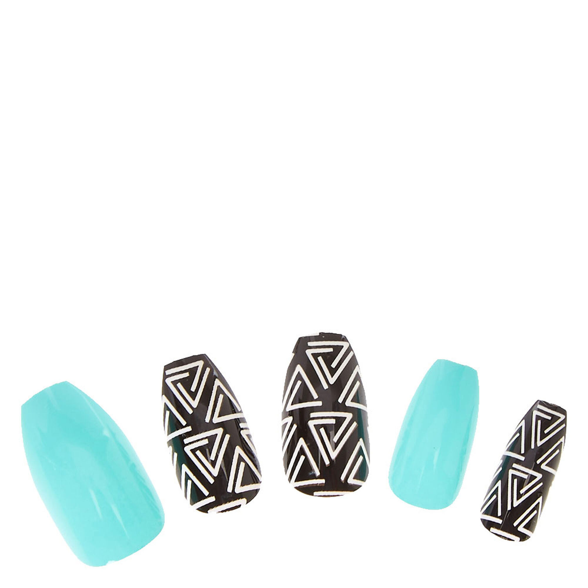 Mint And Aztec Print Coffin False Nails Claire S