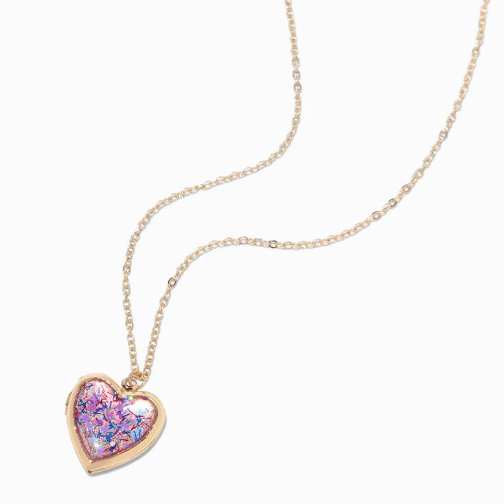 Gold Glitter Heart Locket Pendant Necklace | Claire's