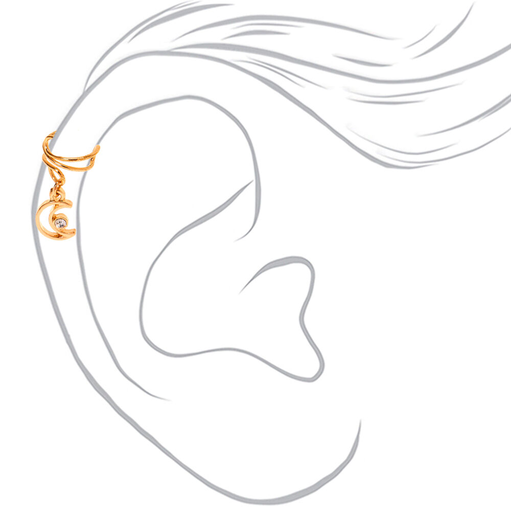 Gold Moon Charm Ear Cuff,