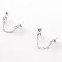 Silver Heart Crystal Connector Chain Stud Earrings,