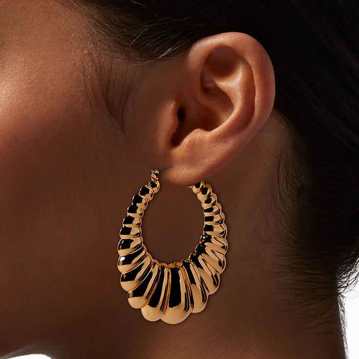 Gold-tone Flat Croissant Hoop Earrings,