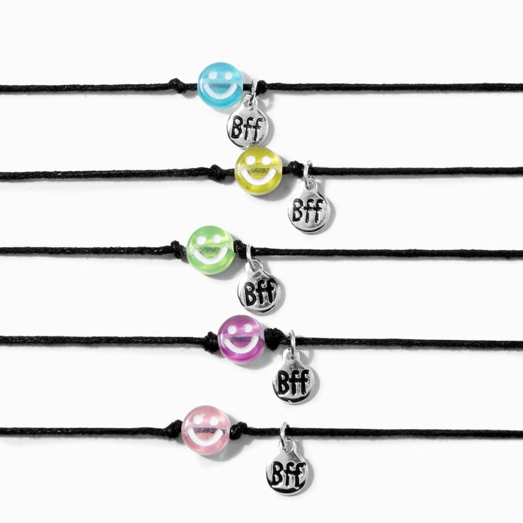 Happy Face Adjustable Friendship Bracelets - 5 Pack,