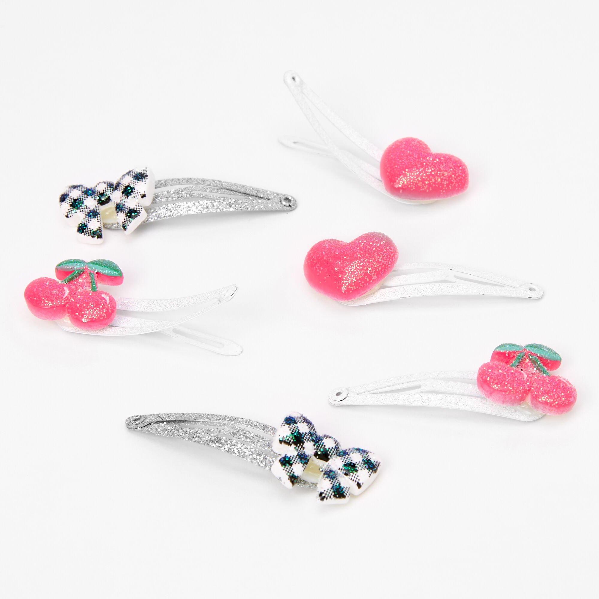 Claire's Club Bows, Hearts, & Cherries Snap Hair Clips - 6 Pack,
