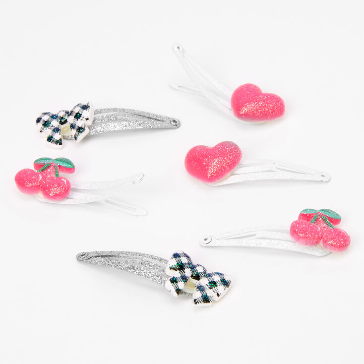 Claire&#39;s Club Bows, Hearts, &amp; Cherries Snap Hair Clips - 6 Pack,