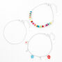 Silver Rainbow Disc &amp; Flower Chain Bracelets - 3 Pack,