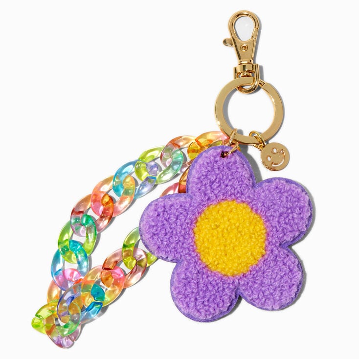 Purple Chenille Daisy Wristlet Keychain,