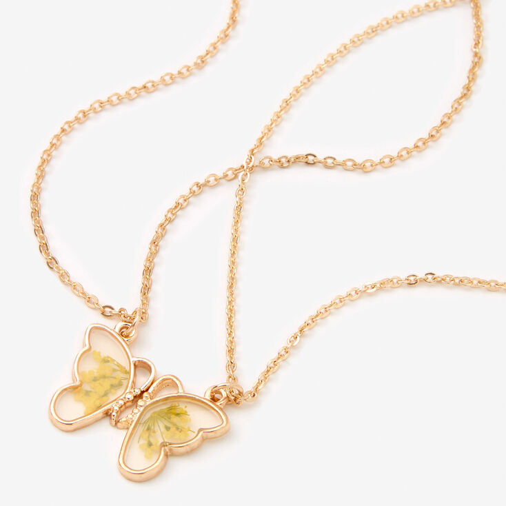 Yellow Floral Butterfly Friendship Pendant Necklaces - 2 Pack,