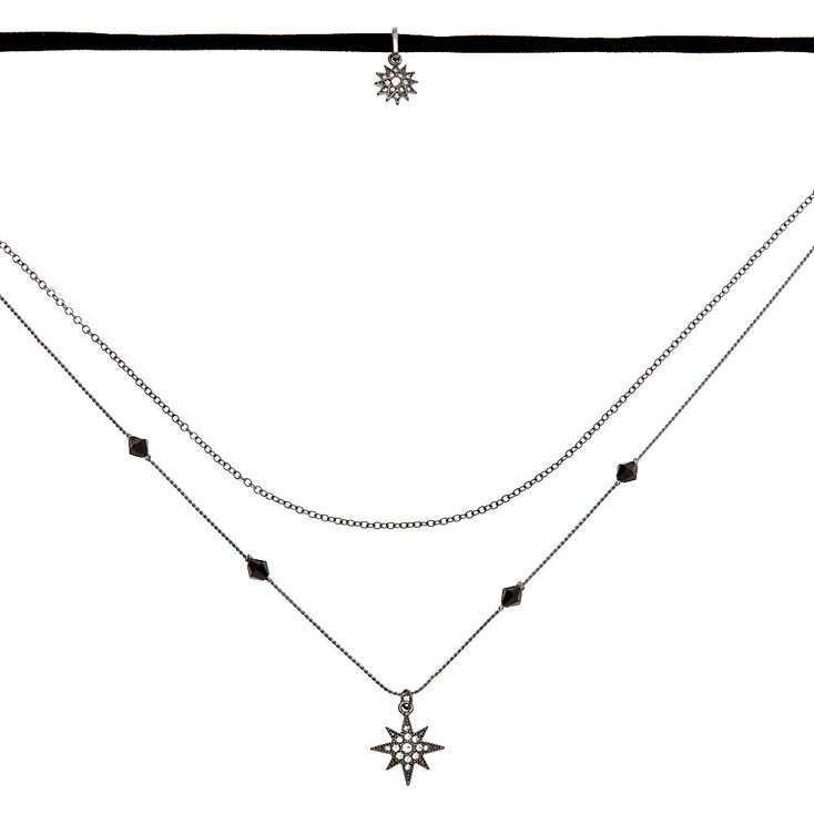 Hematite Starburst Multi Strand Choker Necklace - Black,