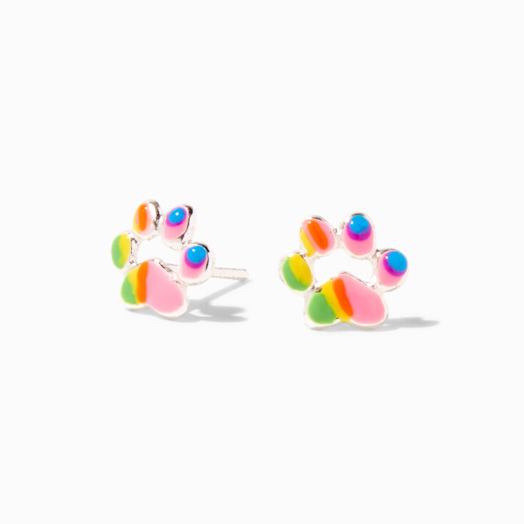 Sterling Silver Tie Dye Paw Print Stud Earrings,