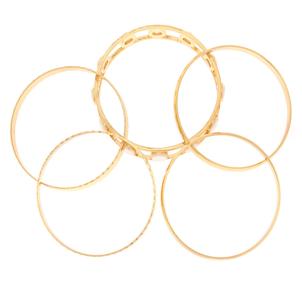 Gold Pearl Bangle Bracelets - 5 Pack,