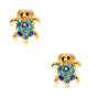 Gold Turtle Clip On Stud Earrings - Blue,