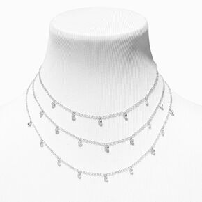 Silver Crystal Confetti Multi Strand Necklace,