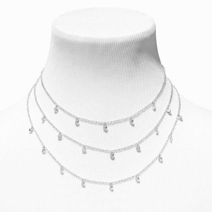 Silver Crystal Confetti Multi Strand Necklace,