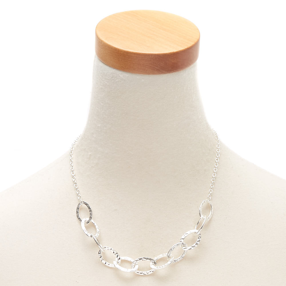 Silver Hammered Circle Chain Statement Necklace,