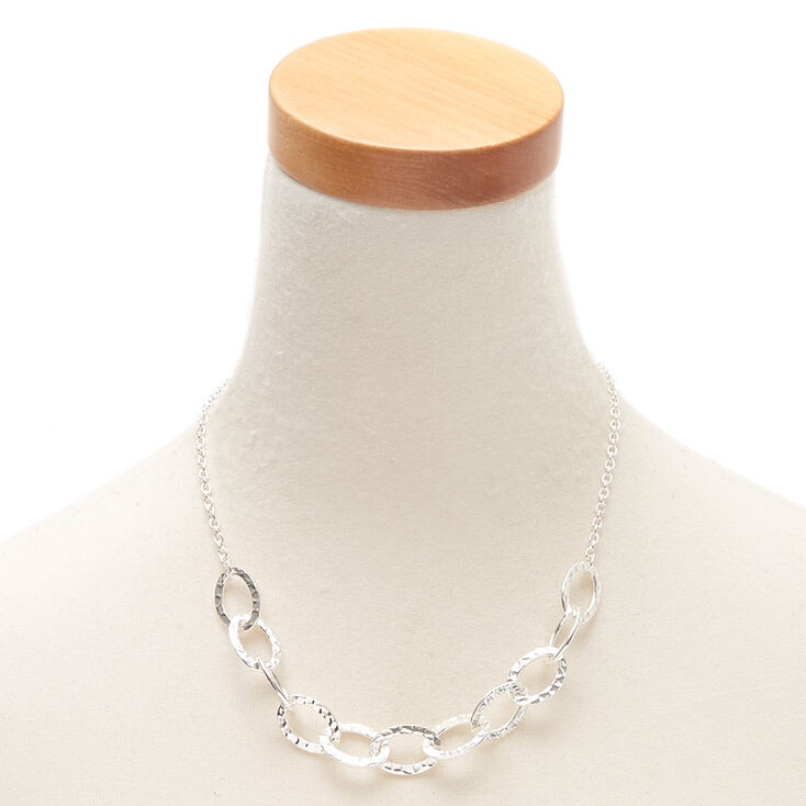 Silver Hammered Circle Chain Statement Necklace,