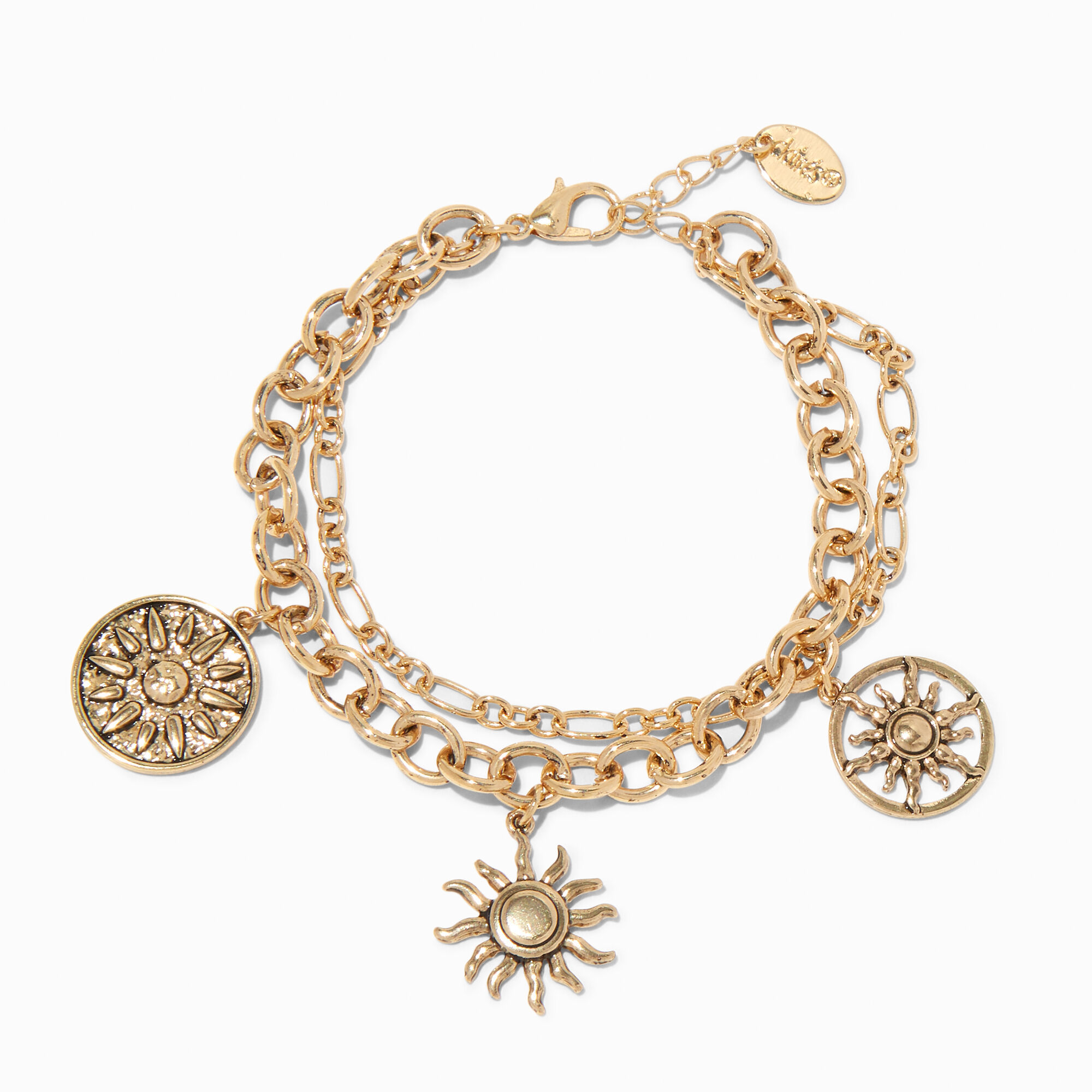 View Claires Tone Sunburst Statement Charm Bracelet Gold information