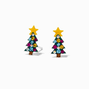 Sterling Silver Crystal Christmas Tree Stud Earrings,