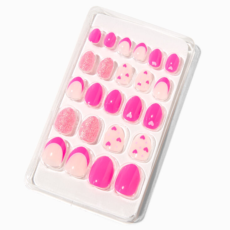 MeganPlays&trade; Claire&#39;s Exclusive Pink Heart Print Stiletto Press On Faux Nail Set - 24 Pack,