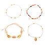 Mixed Rainbow Beaded Cowrie Shell Bracelets - 4 Pack,