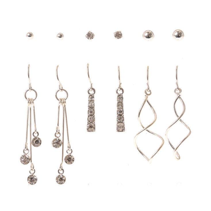 Claire's Lot de 6 paires de clous et pendantes linéaires couleur argenté