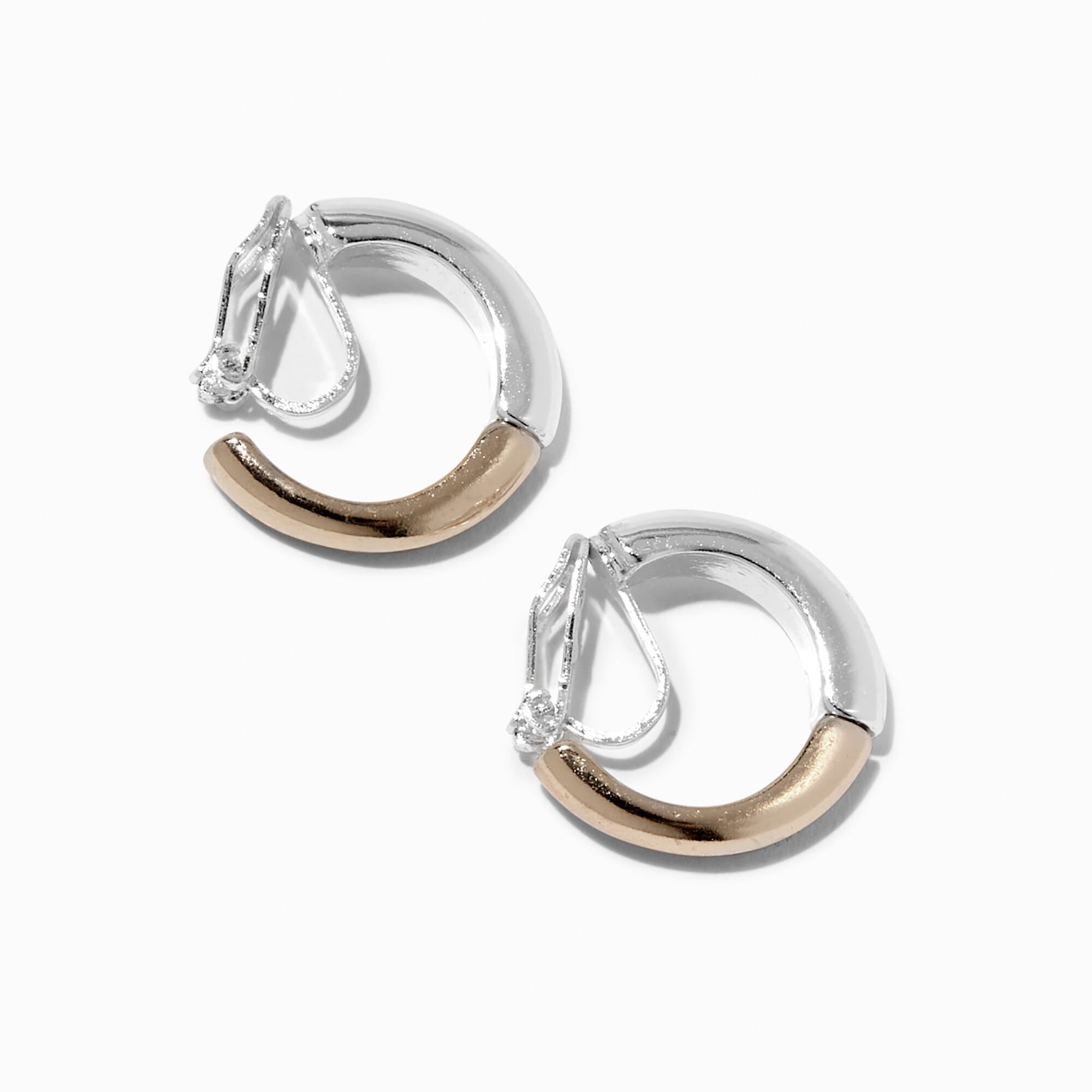 View Claires Mixed Metal 20MM Clip On Hoop Earrings Gold information