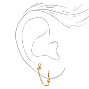 Clous d&#39;oreilles avec cha&icirc;ne de connexion et anneaux avec strass couleur dor&eacute;e,