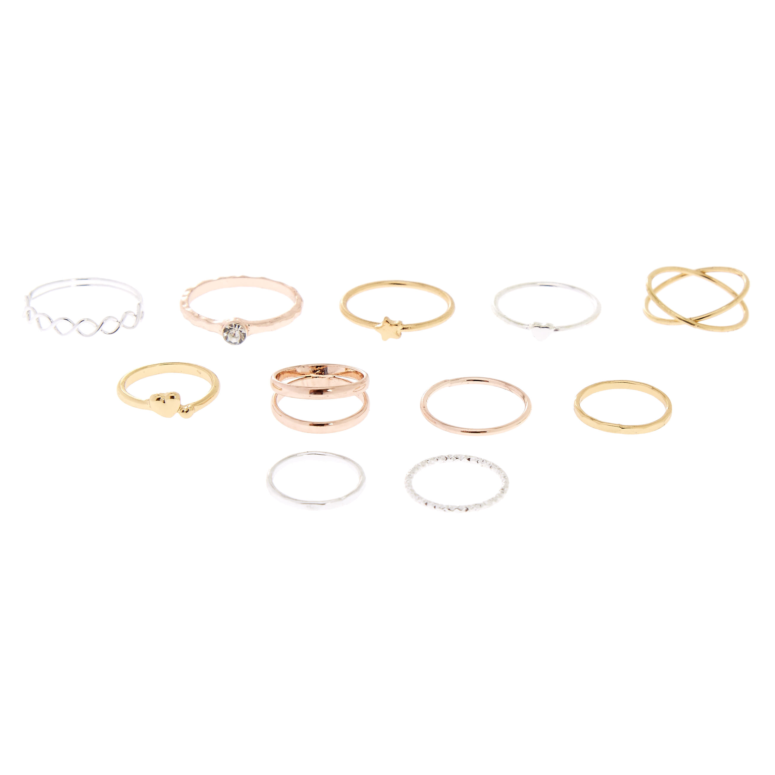 Mixed Metal Heart Star Rings - 11 Pack,