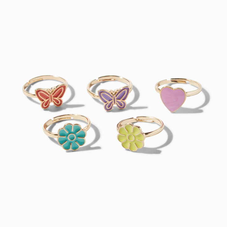 Claire&#39;s Club Gold Floral Butterfly Rings - 5 Pack,