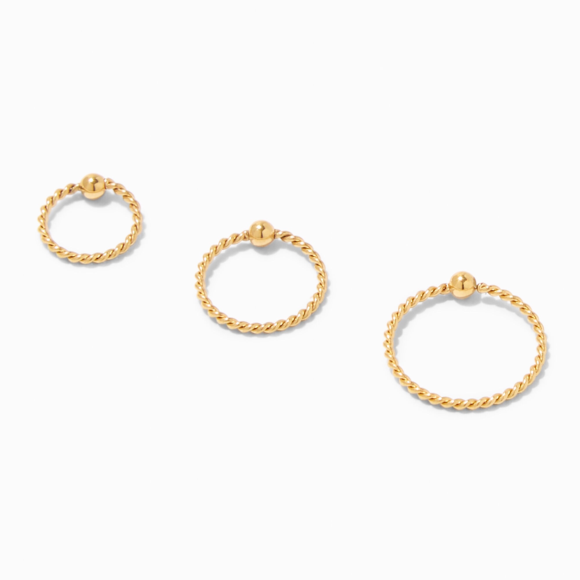 View Claires Ball Twisted 20G Nose Rings 3 Pack Gold information