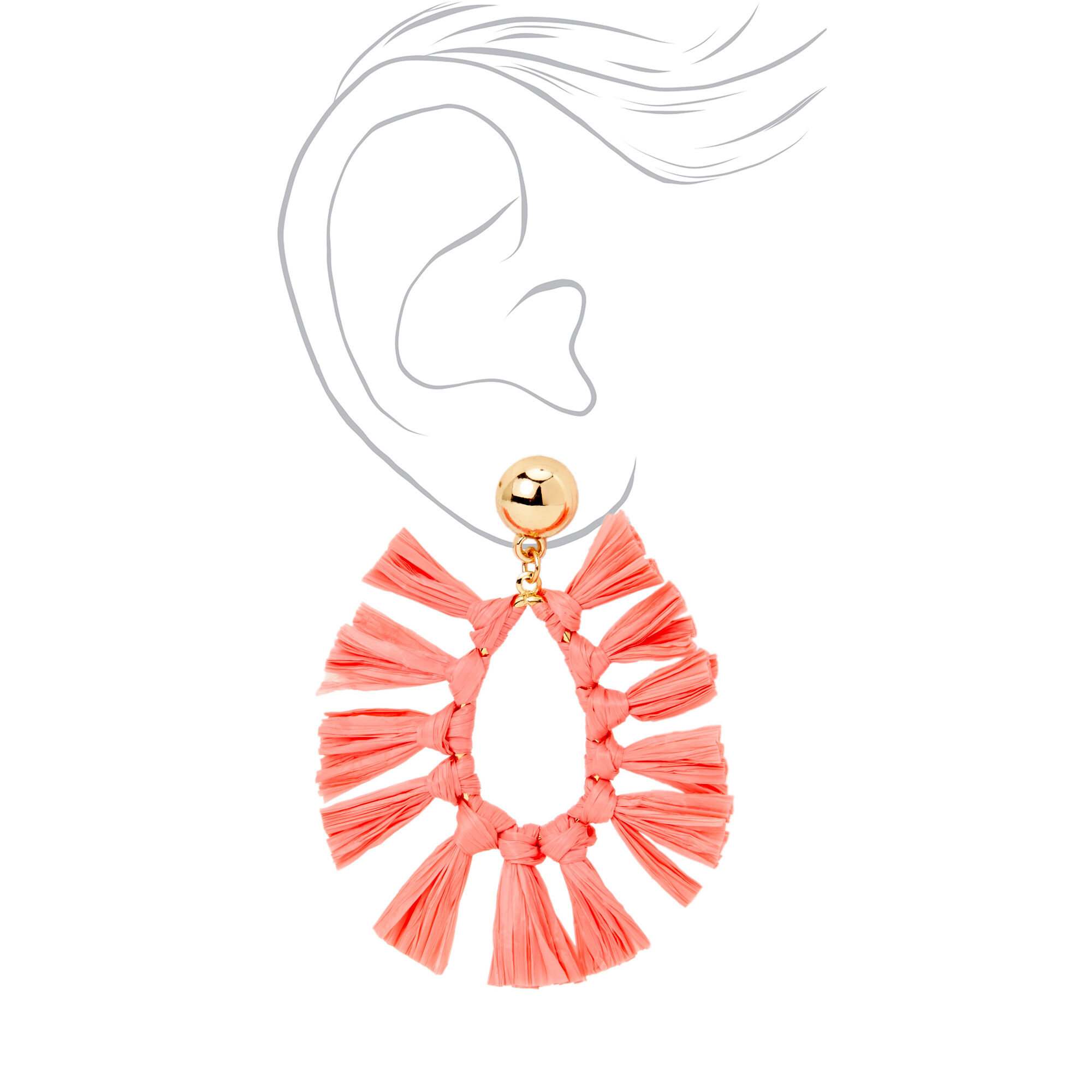 Gold 2" Pink Tassel Drop Earrings,