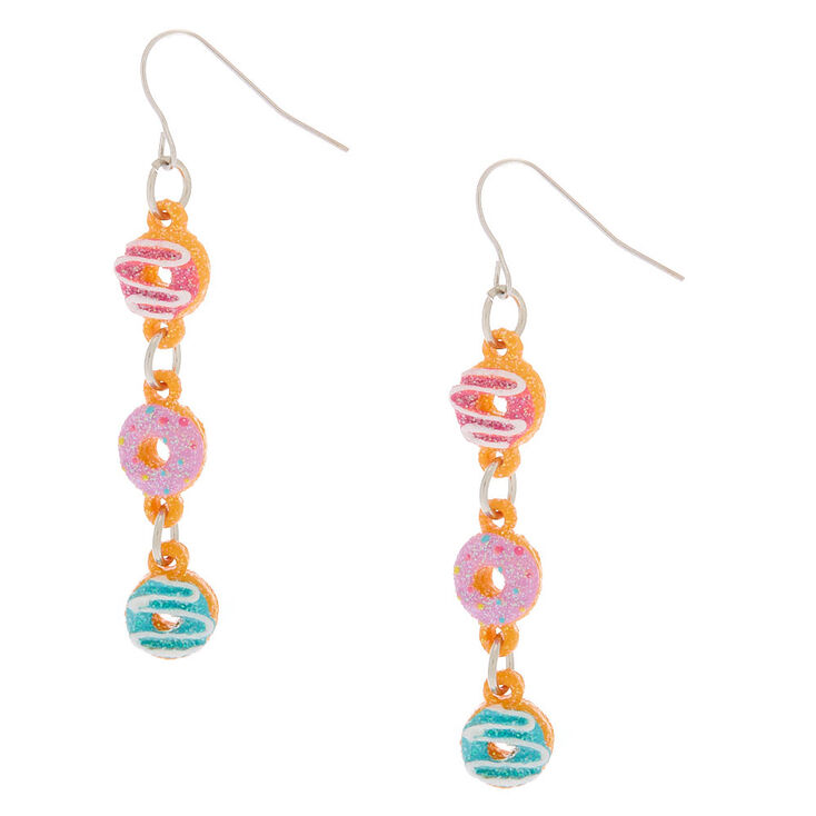 Silver 2&quot; Glitter Donut Drop Earrings,