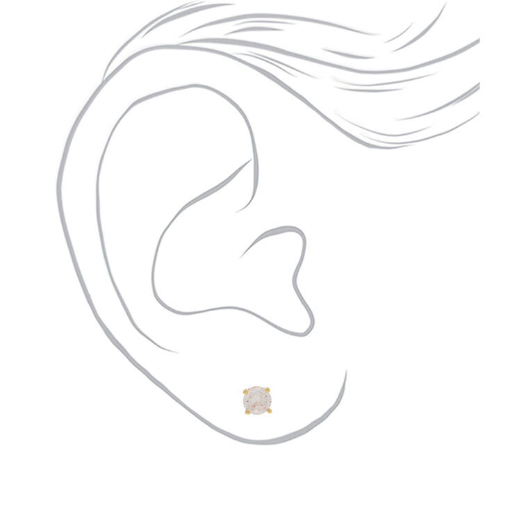 Gold-tone Cubic Zirconia 4mm, 5mm, &amp; 6mm Round Stud Earrings - 3 Pack,